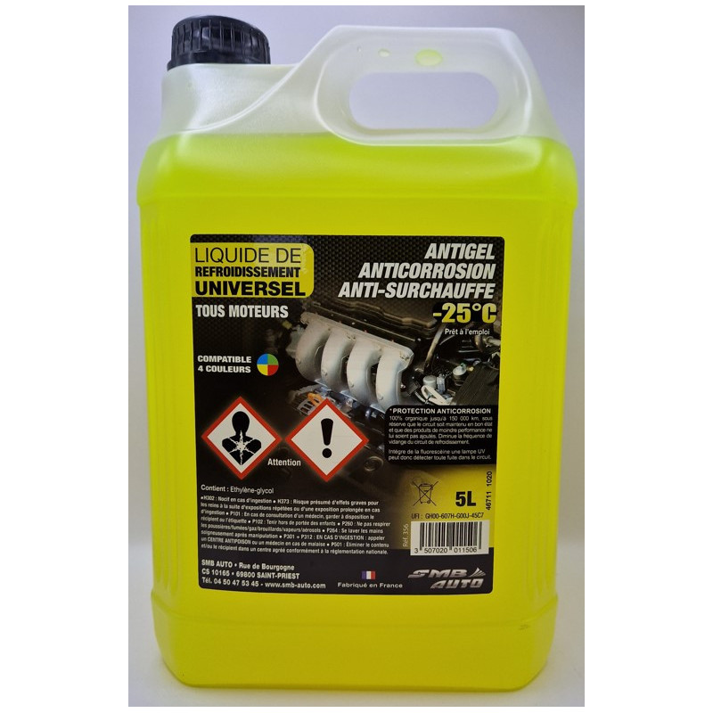 Liquide de refroidissement JAUNE - Universel - 5 Litres